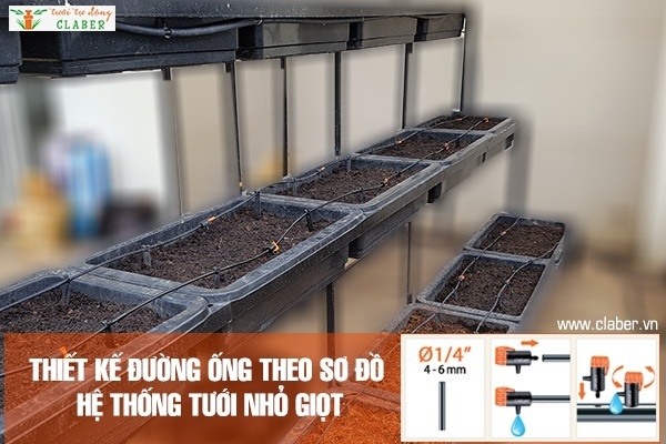 thiết kế đường ống theo sơ đồ hệ thống tưới nhỏ giọt