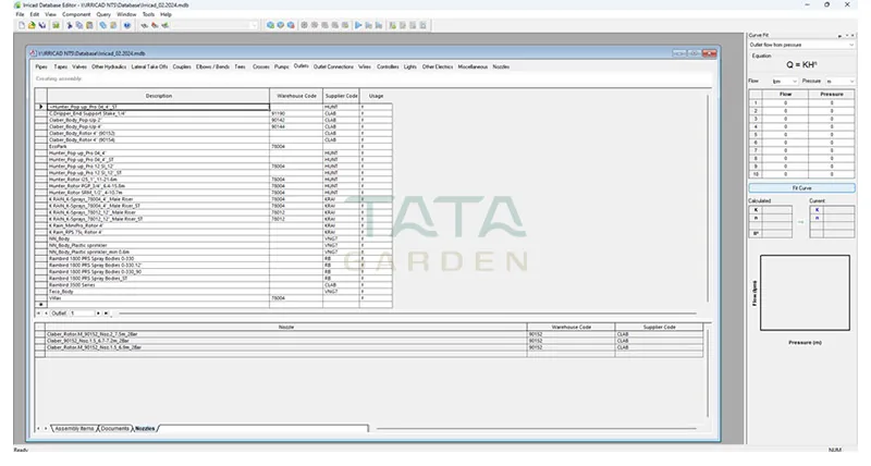 Irricad Database Editor dung để nhập thông số