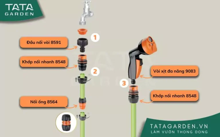 Hướng dẫn chi tiết các bước lắp đặt cuộn ống tưới cây với vòi cấp nước & lựa chọn phụ kiện kết nối