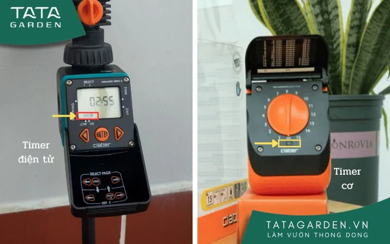Vị trí gia hạn pin timer hẹn giờ tưới