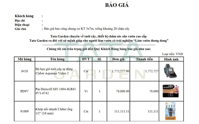 Trang 1- báo giá hệ thống tưới cây tự động nhỏ giọt ban công chung cư