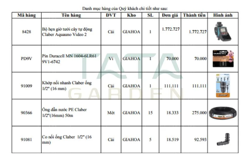 Trang 1 - Báo giá thiết bị tưới tự động nhỏ giọt nhà phố