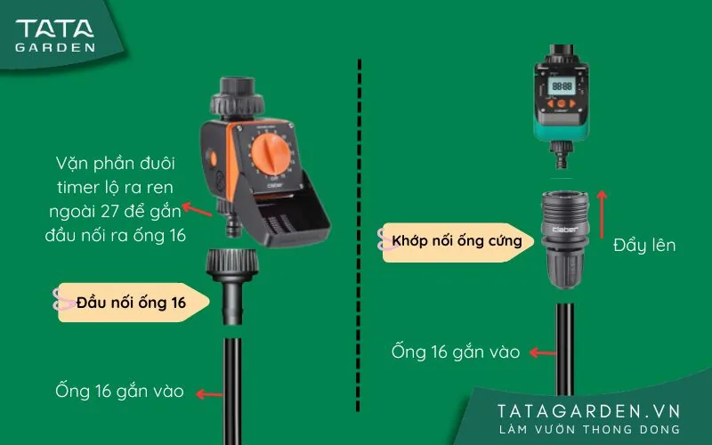 Gắn ống chính vào timer
