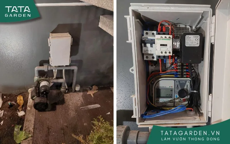 Bộ timer hẹn giờ và cụm bơm được giữ lại, vệ sinh sạch sẻ và cài đặt chương trình tưới lại cho phù hợp