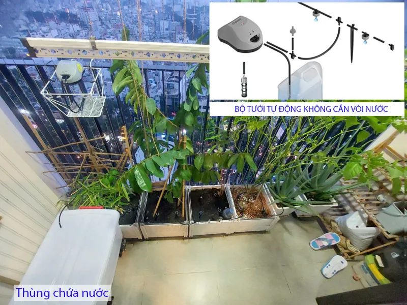 Hệ thống tưới tự động nhỏ giọt dành cho ban công không có vòi cấp nước sẵn