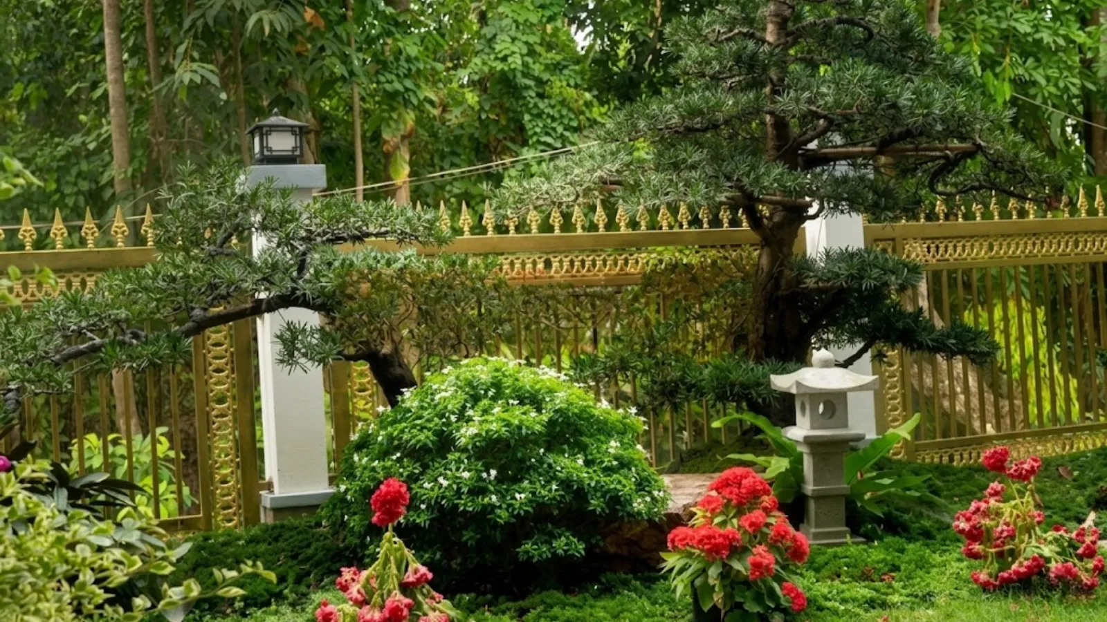 Hệ thống tưới đang hoạt động ở sân vườn